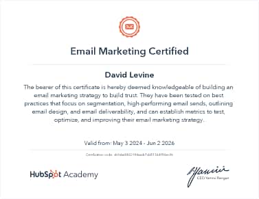 image of HubSpot email marketing certificate