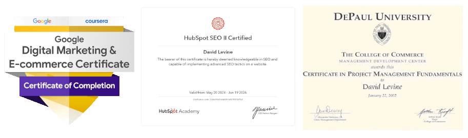 Google HubSpot DePaul Project Management Certifications