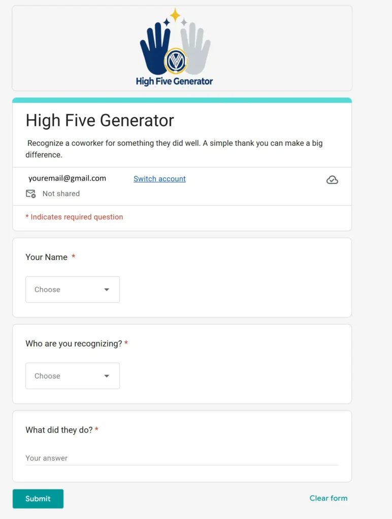 high five form